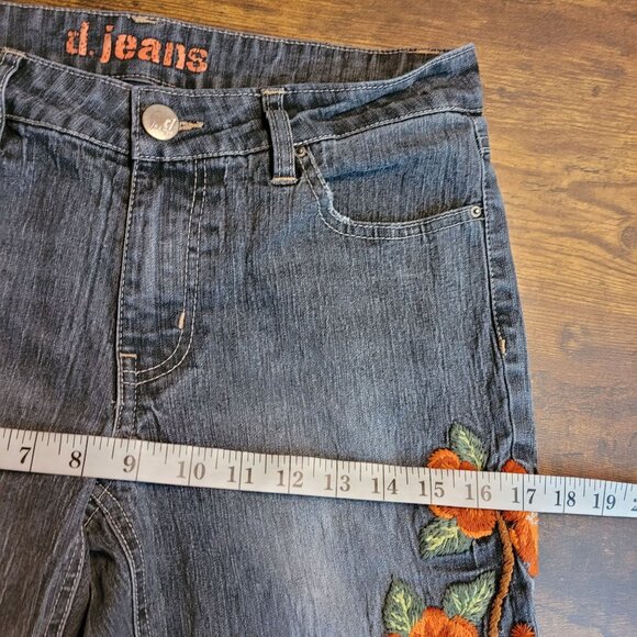 Vtg D Jeans 8 Bootcut Floral Embroidered Charcoal Black Wash Denim Boho Western - Picture 6 of 10